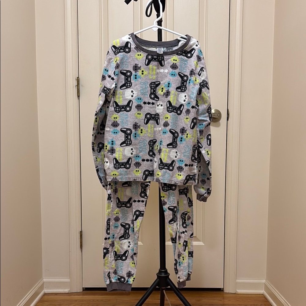 George Gray and Black Pajama Set with Gamer Playful Print